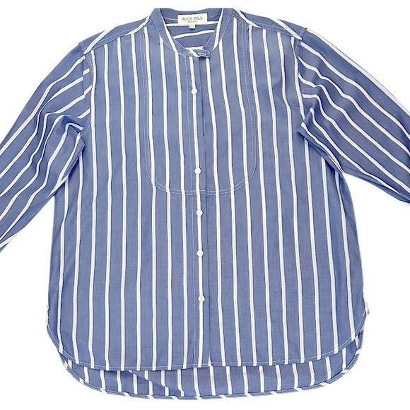 Alex Mill Eloise Bib Lightweight Wide Stripe Shirt, Navy Blue/White, Size M - Picture 7 of 15